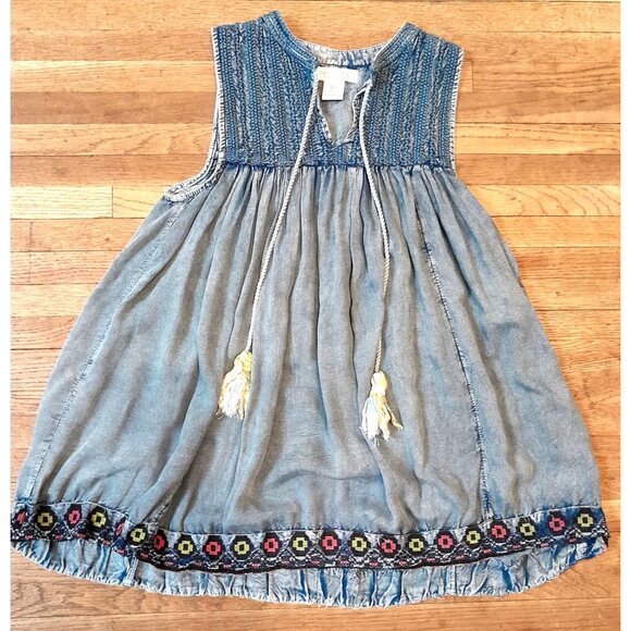 Rachel Zoe Chambray Denim Top Boho Hippie Embroidered Crochet Size S Blue - Picture 2 of 8